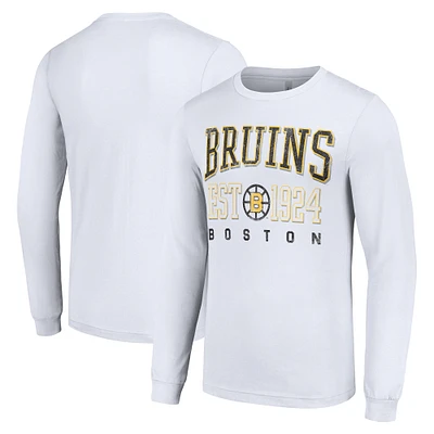Men's Starter White Boston Bruins Retro Graphic Long Sleeve Crew T-Shirt
