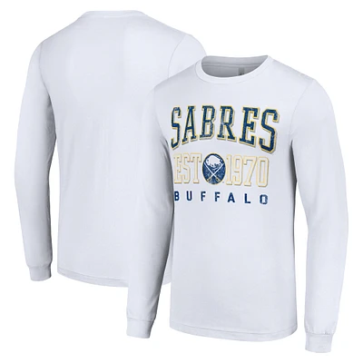 Men's Starter White Buffalo Sabres Retro Graphic Long Sleeve Crew T-Shirt