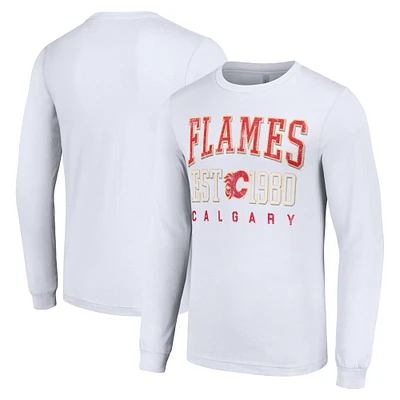 Men's Starter White Calgary Flames Retro Graphic Long Sleeve Crew T-Shirt