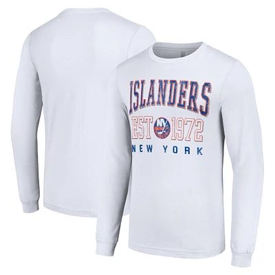 Men's Starter White New York Islanders Retro Graphic Long Sleeve Crew T-Shirt