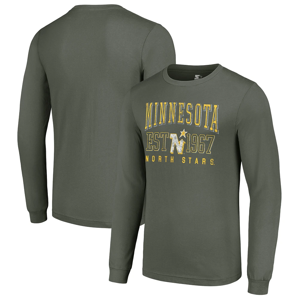 Men's Starter Green Minnesota North Stars Retro Graphic Long Sleeve Crew T-Shirt