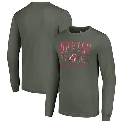 Men's Starter Green New Jersey Devils Retro Graphic Long Sleeve Crew T-Shirt