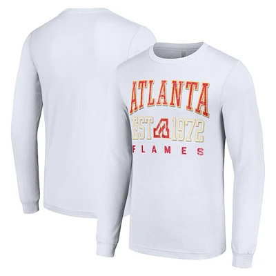 Men's Starter White Atlanta Flames Retro Graphic Long Sleeve Crew T-Shirt