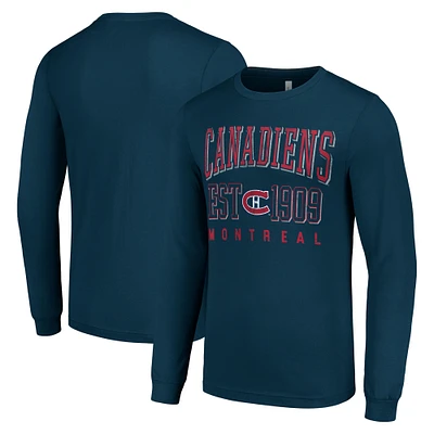 Men's Starter Navy Montreal Canadiens Retro Graphic Long Sleeve Crew T-Shirt
