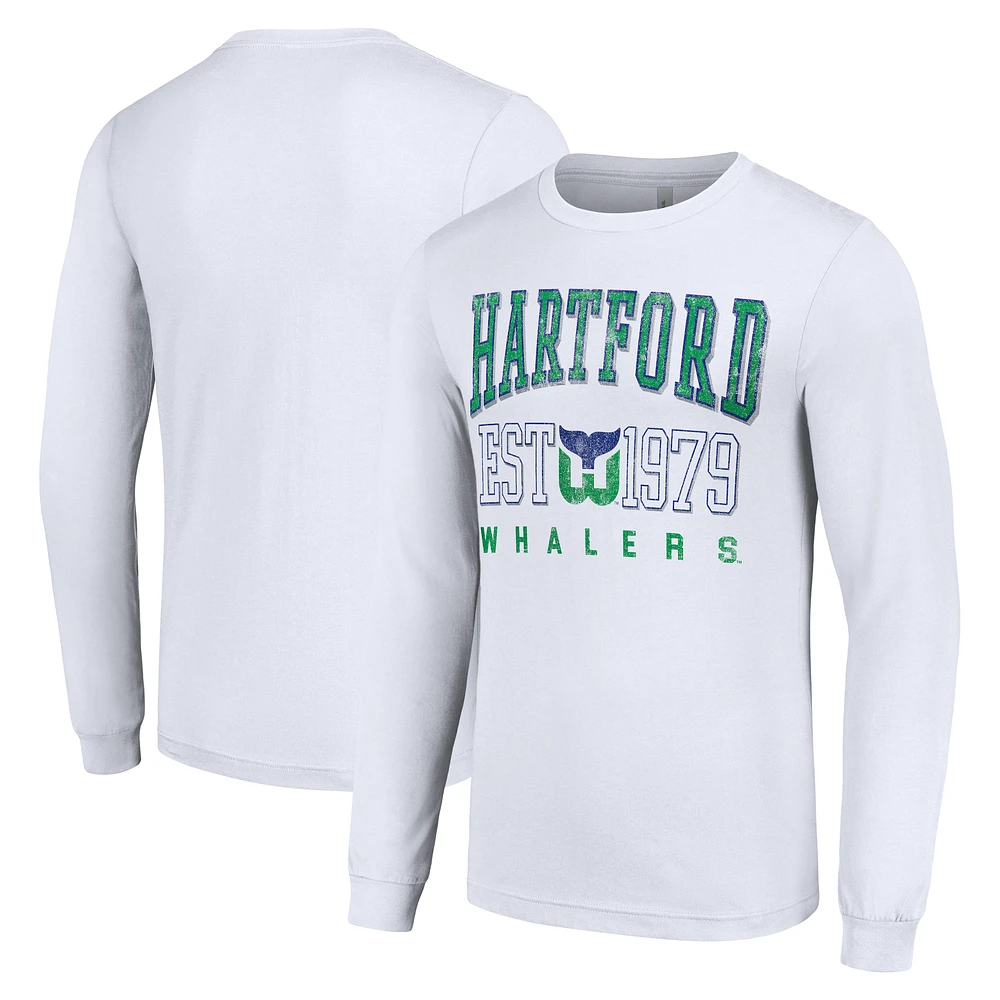 Men's Starter White Hartford Whalers Retro Graphic Long Sleeve Crew T-Shirt