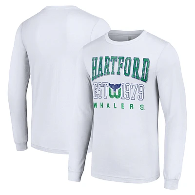 Men's Starter White Hartford Whalers Retro Graphic Long Sleeve Crew T-Shirt