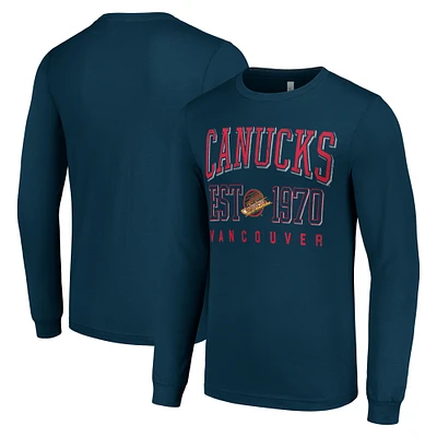 Men's Starter Navy Vancouver Canucks Retro Graphic Long Sleeve Crew T-Shirt