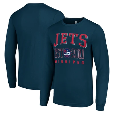 Men's Starter Navy Winnipeg Jets Retro Graphic Long Sleeve Crew T-Shirt