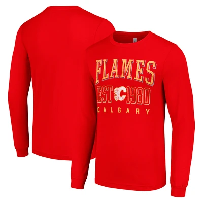 Men's Starter Red Calgary Flames Retro Graphic Long Sleeve Crew T-Shirt