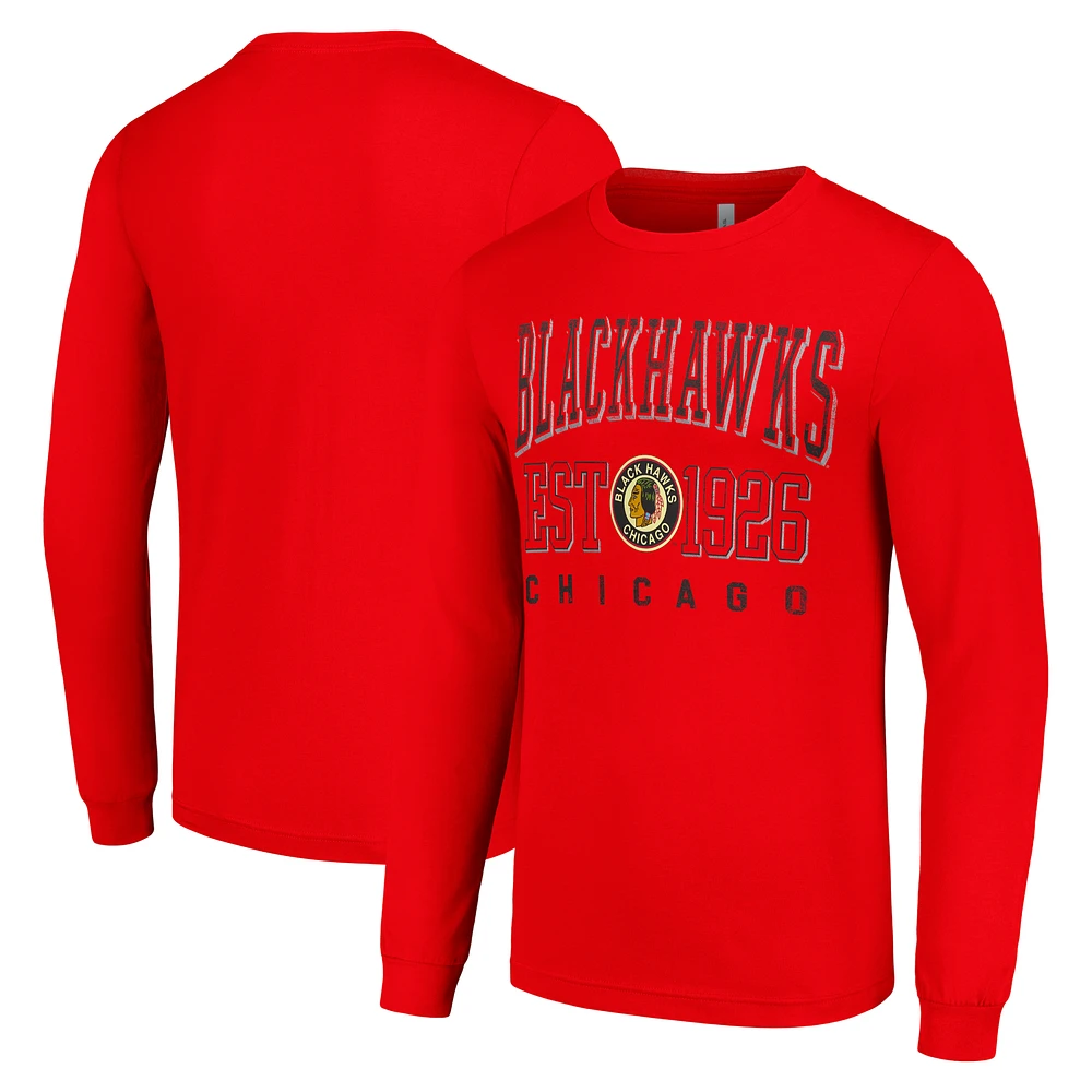 Men's Starter Red Chicago Blackhawks Retro Graphic Long Sleeve Crew T-Shirt