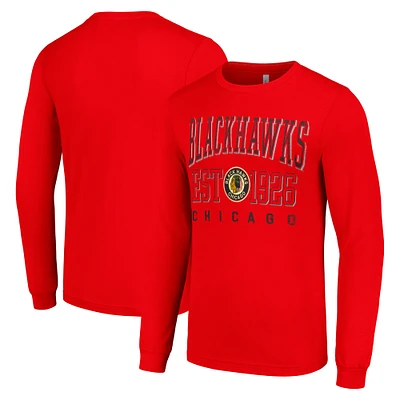 Men's Starter Red Chicago Blackhawks Retro Graphic Long Sleeve Crew T-Shirt
