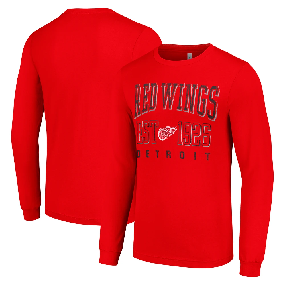 Men's Starter Red Detroit Wings Retro Graphic Long Sleeve Crew T-Shirt