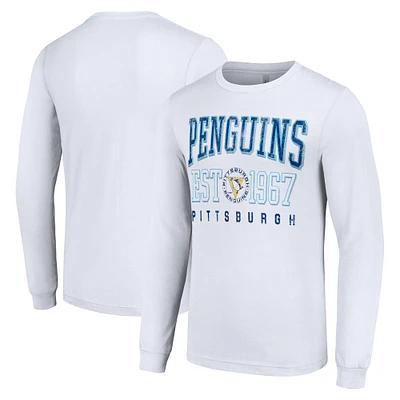 Men's Starter White Pittsburgh Penguins Retro Graphic Long Sleeve Crew T-Shirt