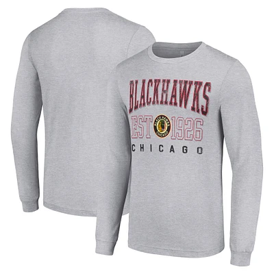 Men's Starter Heather Gray Chicago Blackhawks Retro Graphic Long Sleeve Crew T-Shirt