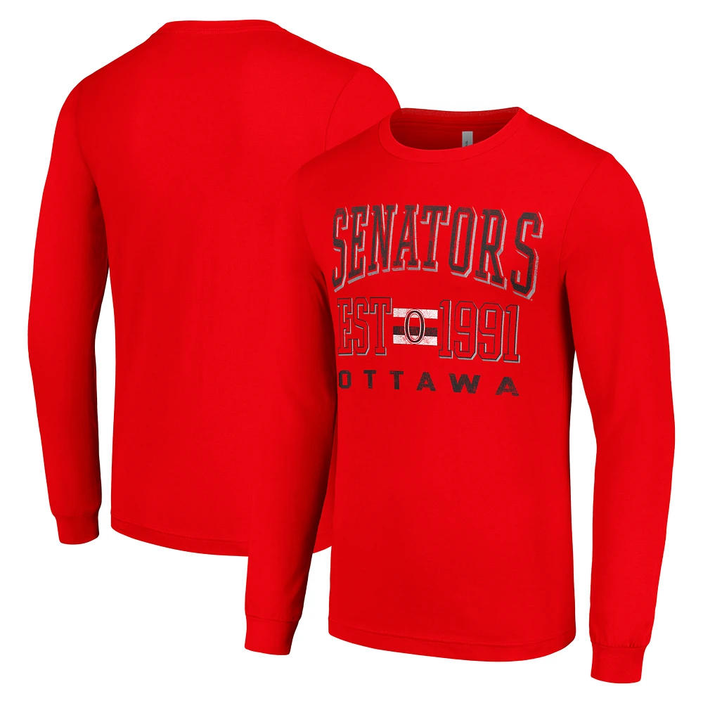 Men's Starter Red Ottawa Senators Retro Graphic Long Sleeve Crew T-Shirt