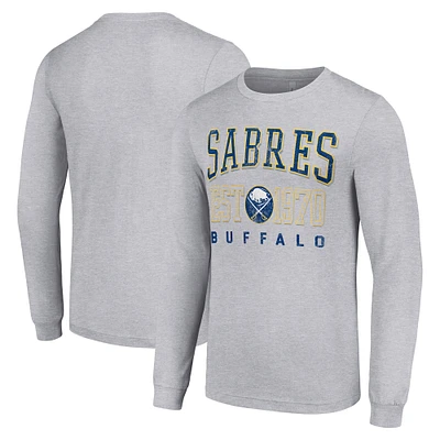 Men's Starter Heather Gray Buffalo Sabres Retro Graphic Long Sleeve Crew T-Shirt