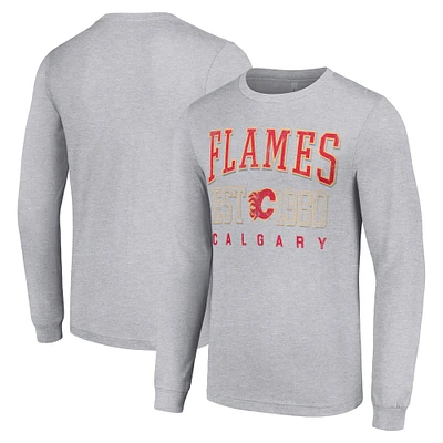 Men's Starter Heather Gray Calgary Flames Retro Graphic Long Sleeve Crew T-Shirt