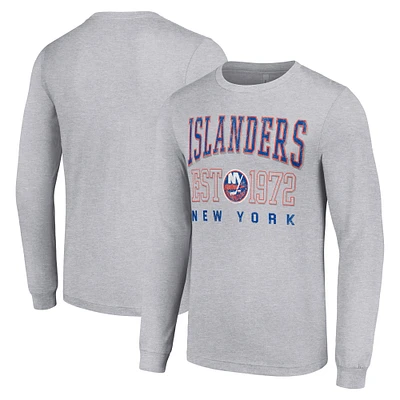 Men's Starter Heather Gray New York Islanders Retro Graphic Long Sleeve Crew T-Shirt
