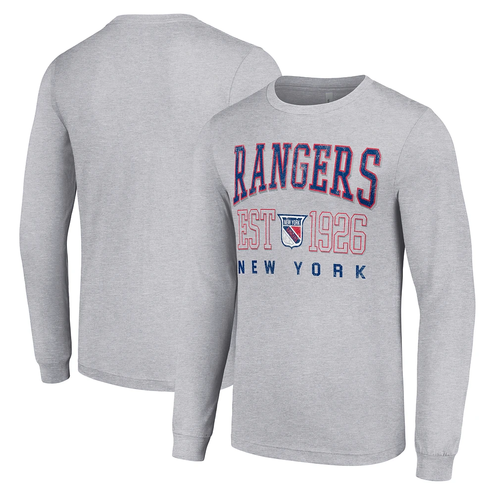 Men's Starter Heather Gray New York Rangers Retro Graphic Long Sleeve Crew T-Shirt