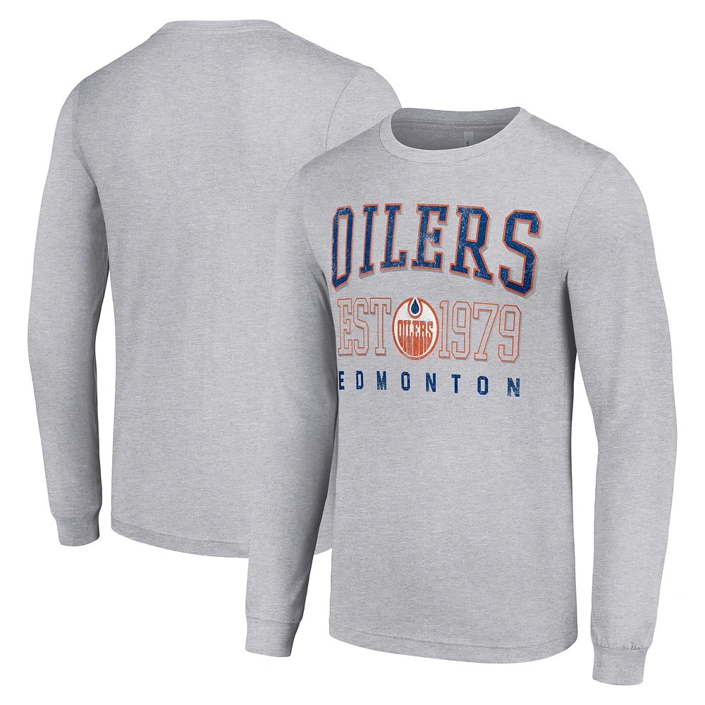 Men's Starter Heather Gray Edmonton Oilers Retro Graphic Long Sleeve Crew T-Shirt