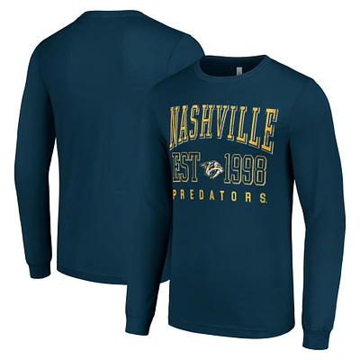 Men's Starter Navy Nashville Predators  Logo Graphic Long Sleeve T-Shirt