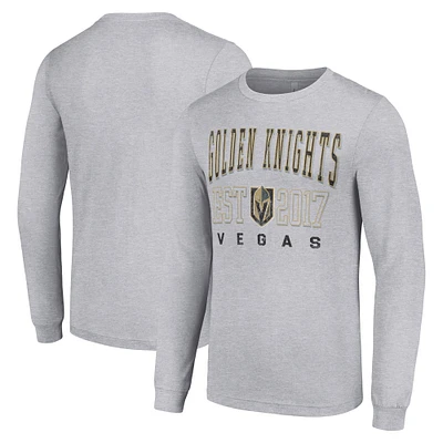Men's Starter Heather Gray Vegas Golden Knights Logo Graphic Long Sleeve T-Shirt