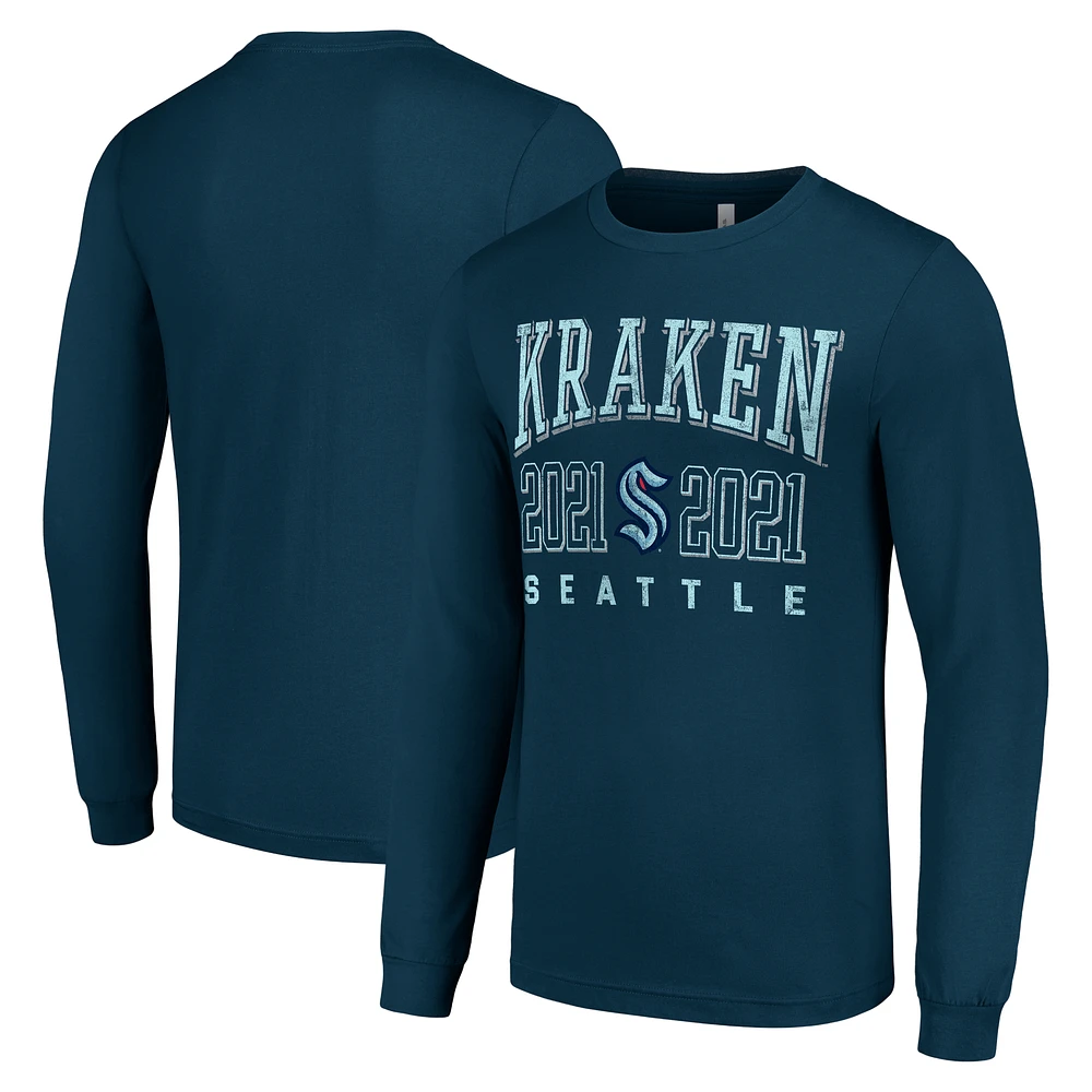 Men's Starter Deep Sea Blue Seattle Kraken Logo Graphic Long Sleeve T-Shirt