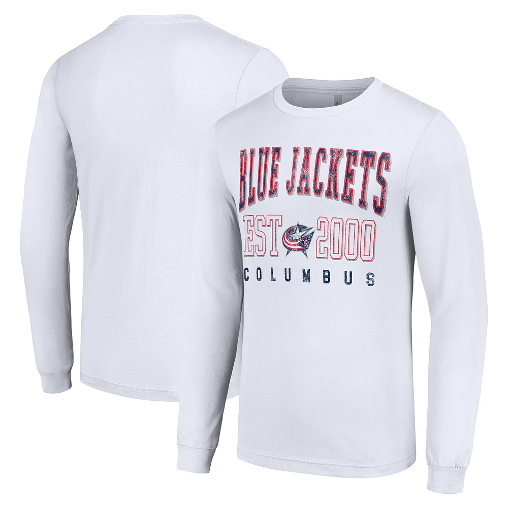 Men's Starter White Columbus Blue Jackets Logo Graphic Long Sleeve T-Shirt