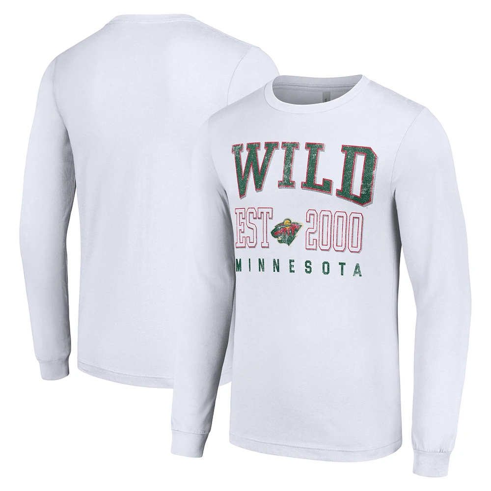 Men's Starter White Minnesota Wild Logo Graphic Long Sleeve T-Shirt