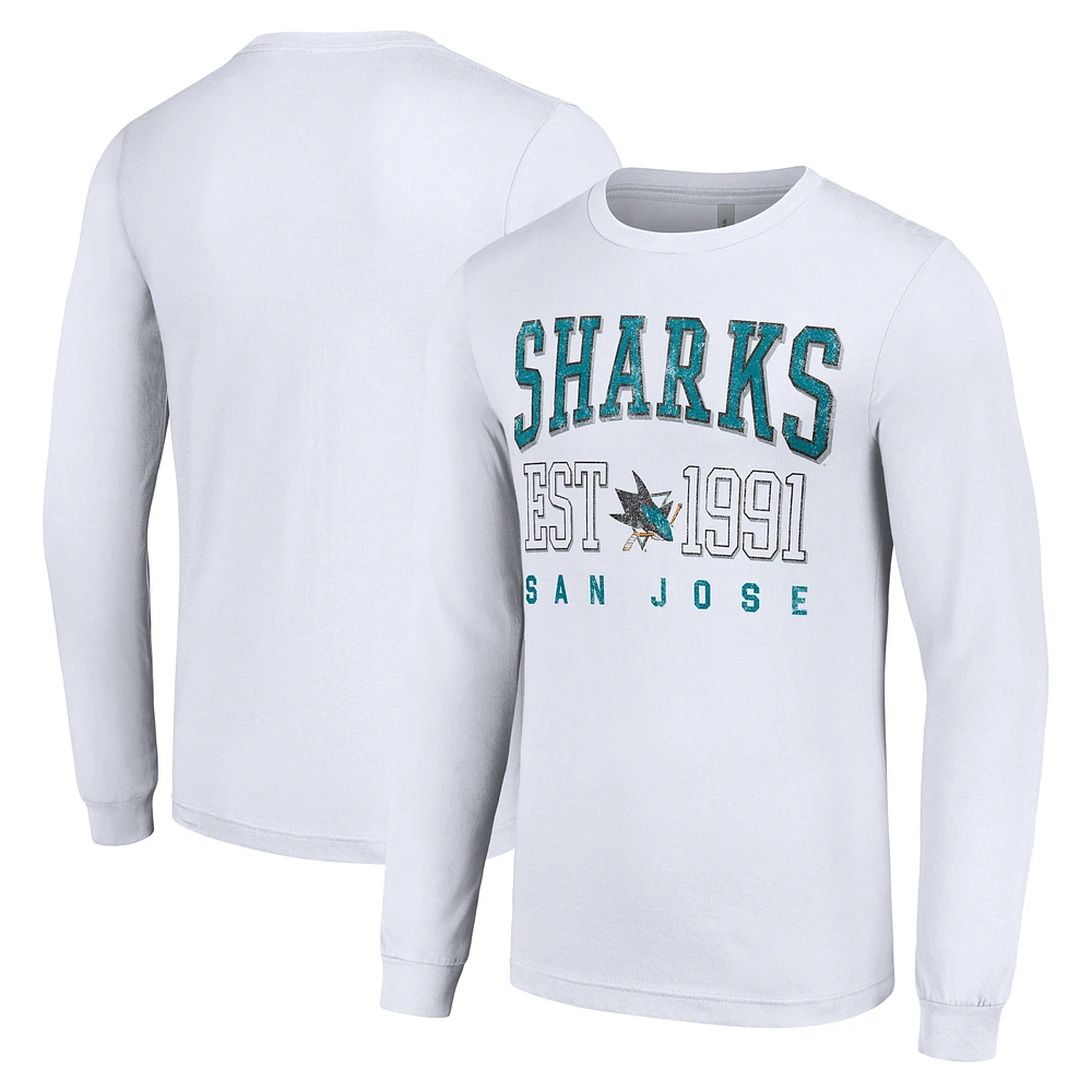Men's Starter White San Jose Sharks Logo Graphic Long Sleeve T-Shirt
