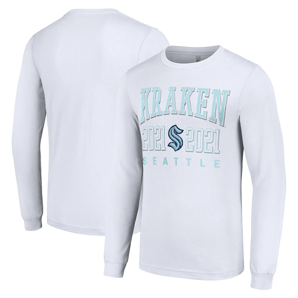 Men's Starter White Seattle Kraken Logo Graphic Long Sleeve T-Shirt