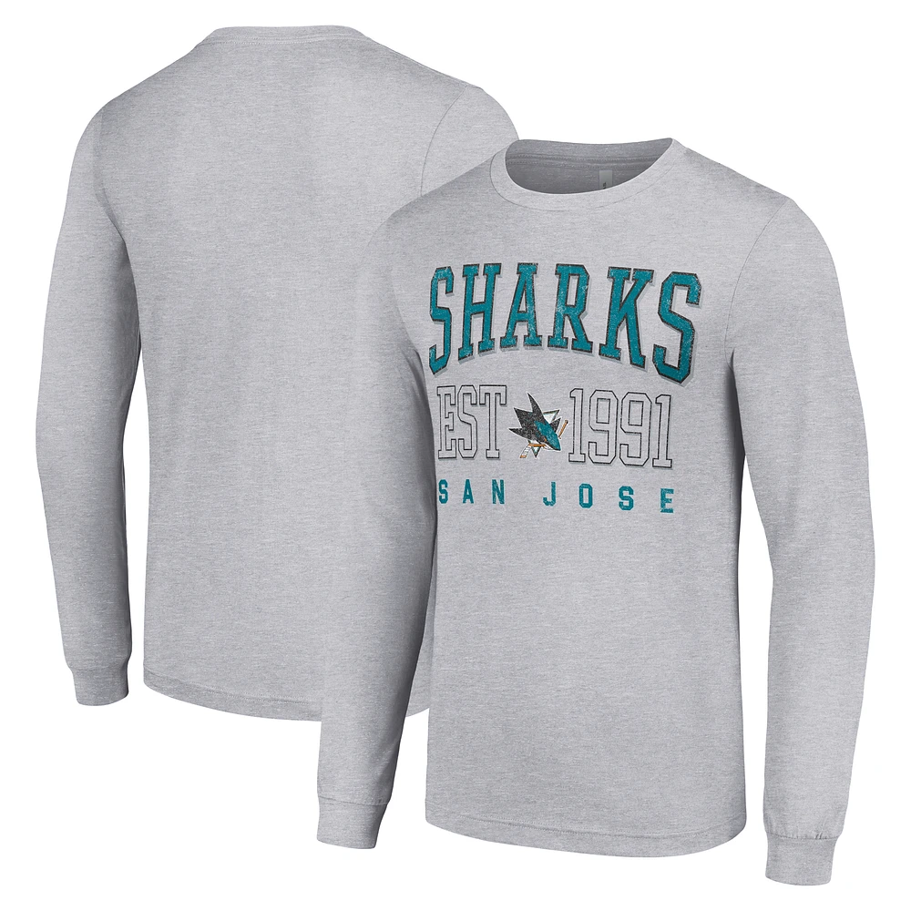Men's Starter Heather Gray San Jose Sharks Logo Graphic Long Sleeve T-Shirt