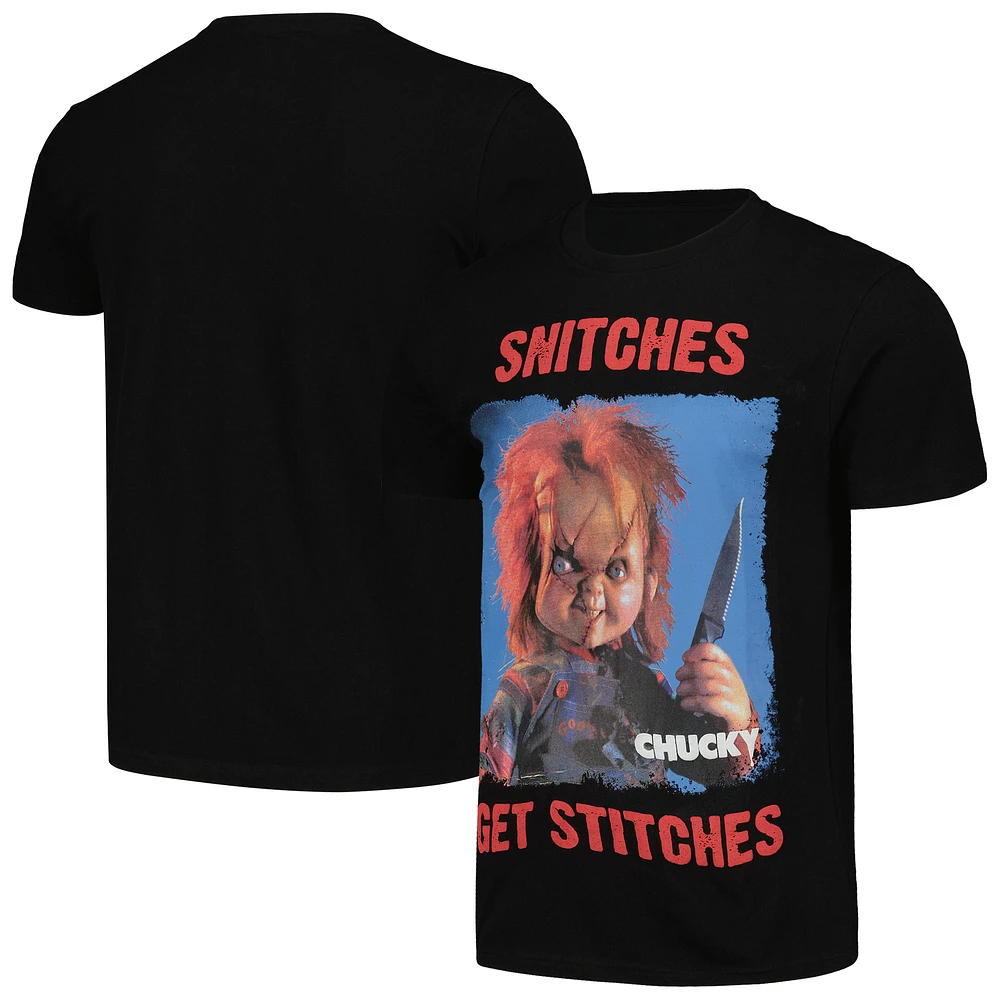 Unisex Reason Black Chucky Snitches Get Stitches T-Shirt