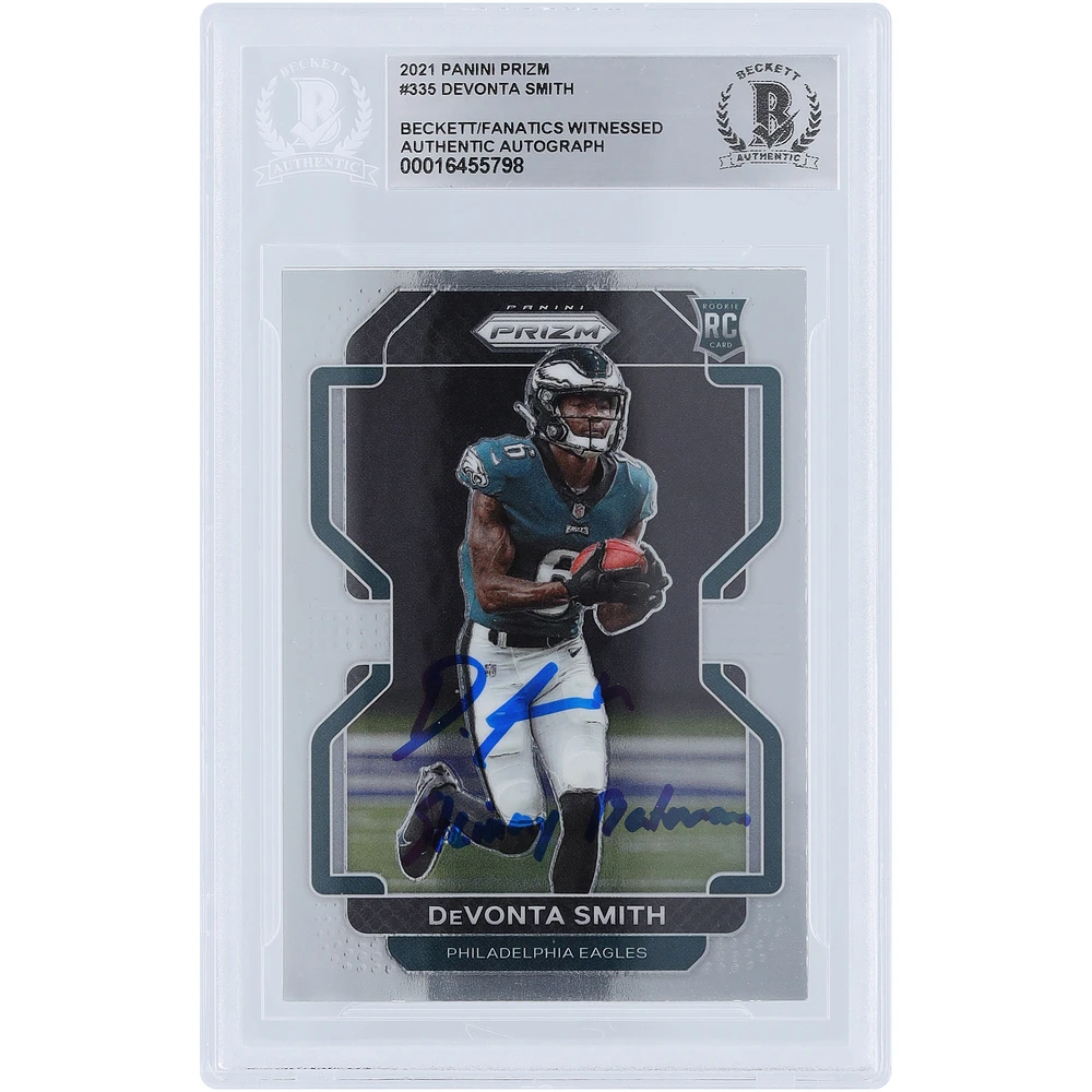 DeVonta Smith Philadelphia Eagles Autographed 2021 Panini Prizm #335 Beckett Fanatics Witnessed Authenticated Rookie Card with "Skinny Batman" Inscription