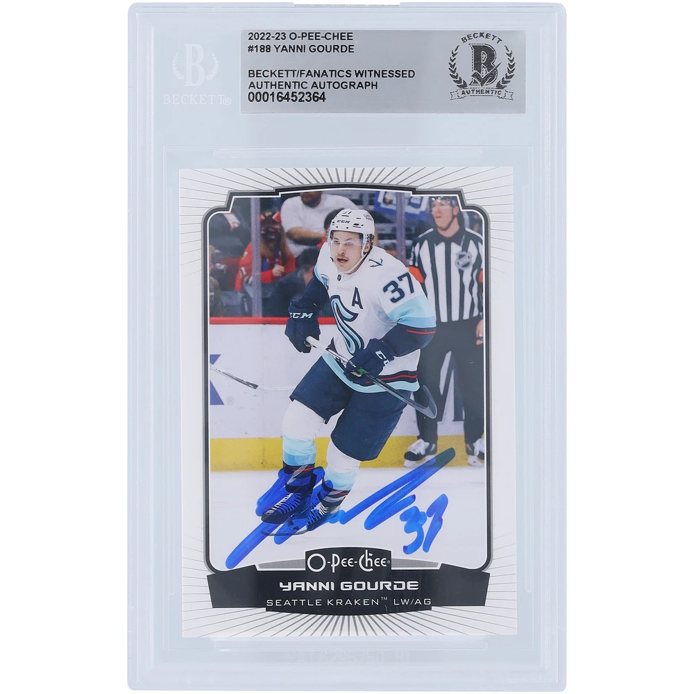 Yanni Gourde Seattle Kraken Autographed -23 Upper Deck O-Pee-Chee #188 Beckett Fanatics Witnessed Authenticated Card