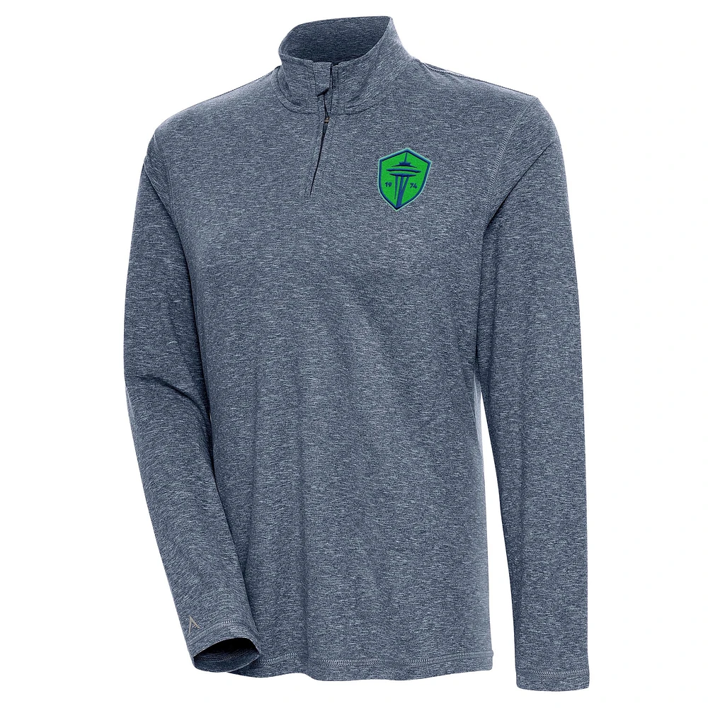 Women's Antigua Heather Navy Seattle Sounders FC Confront Quarter-Zip Pullover Top