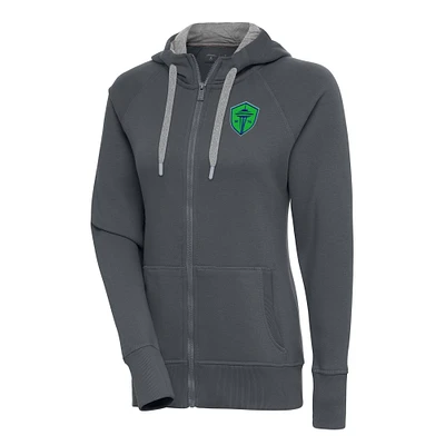 Women's Antigua Charcoal Seattle Sounders FC Victory Full-Zip Hoodie