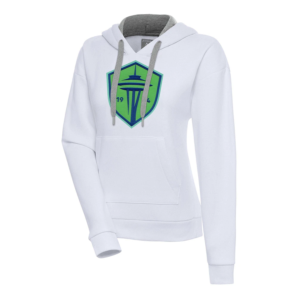Women's Antigua White Seattle Sounders FC Victory Pullover Hoodie