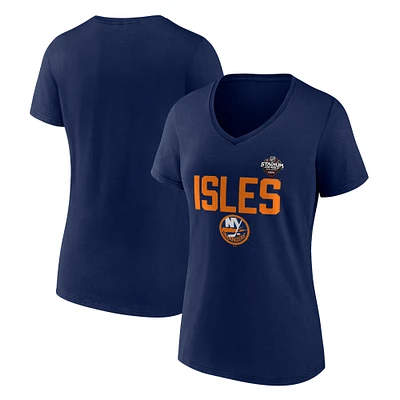 Women's Fanatics Navy New York Islanders 2024 NHL Stadium Series Logo V-Neck T-shirt