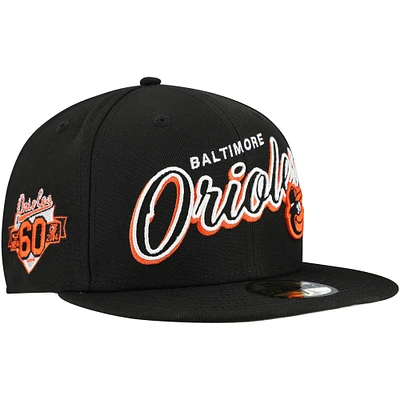 Men's New Era Black Baltimore Orioles Script Sided 59FIFTY Fitted Hat