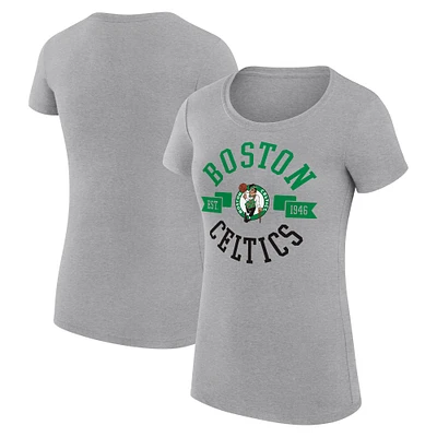 Women's G-III 4Her by Carl Banks Heather Gray Boston Celtics Super-Slim Fit Lightweight Large City Logo T-Shirt