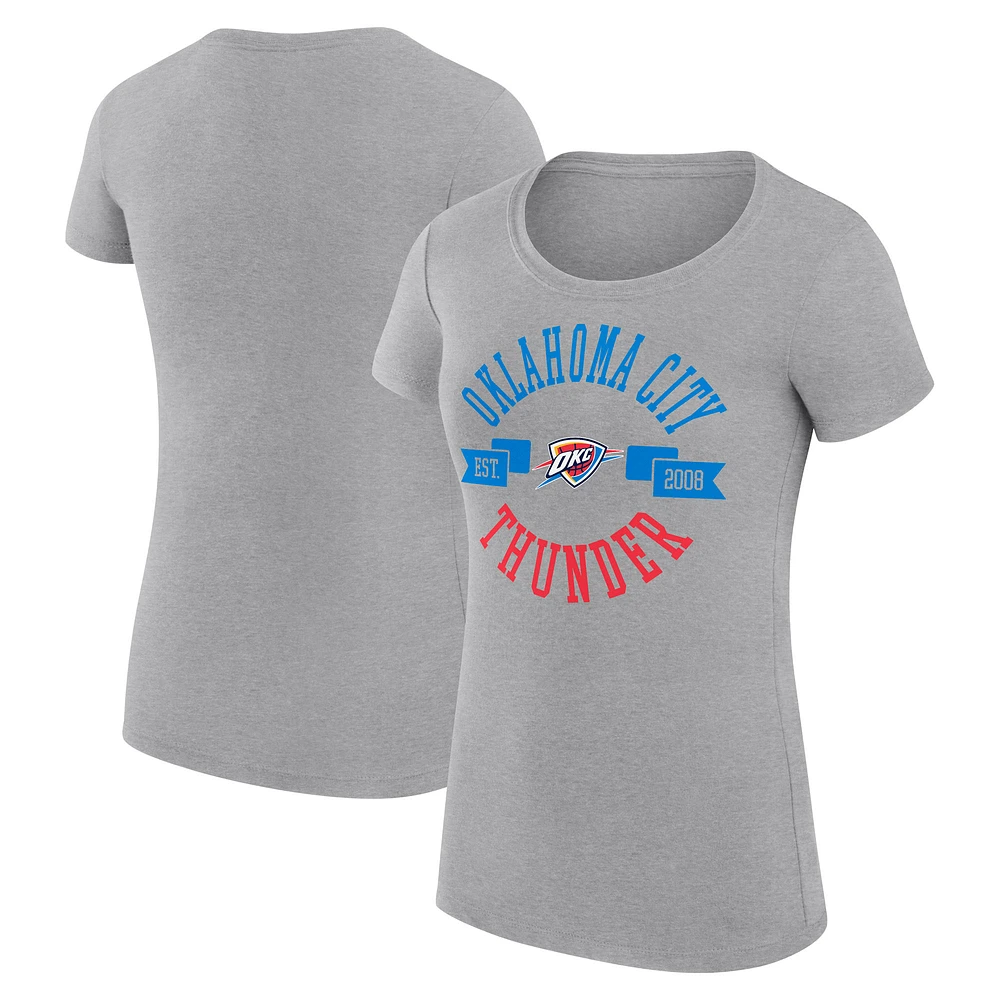 Women's G-III 4Her by Carl Banks Heather Gray Oklahoma City Thunder Super-Slim Fit Lightweight Large Logo T-Shirt