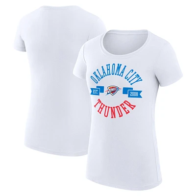 Women's G-III 4Her by Carl Banks White Oklahoma City Thunder Super-Slim Fit Lightweight Large Logo T-Shirt