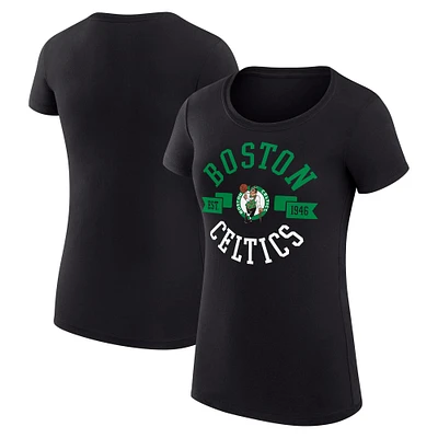 Women's G-III 4Her by Carl Banks Black Boston Celtics Super-Slim Fit Lightweight Large City Logo T-Shirt