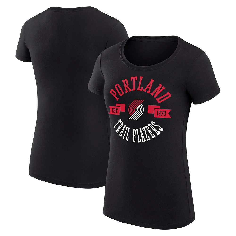 Women's G-III 4Her by Carl Banks Black Portland Trail Blazers Super-Slim Fit Lightweight Large City Logo T-Shirt