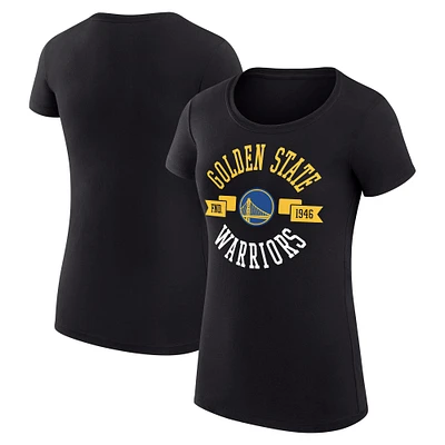 Women's G-III 4Her by Carl Banks Black Golden State Warriors Super-Slim Fit Lightweight Large City Logo T-Shirt
