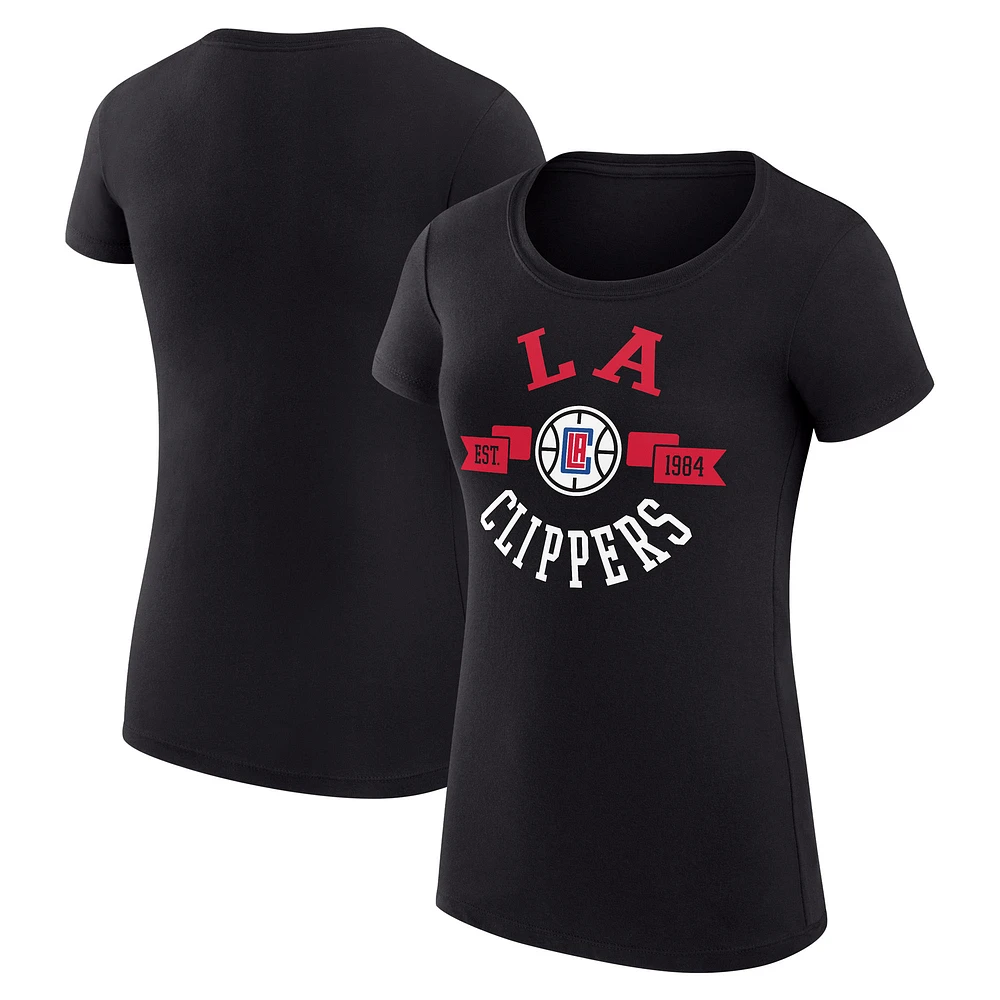 Women's G-III 4Her by Carl Banks Black LA Clippers Super-Slim Fit Lightweight Large City Logo T-Shirt