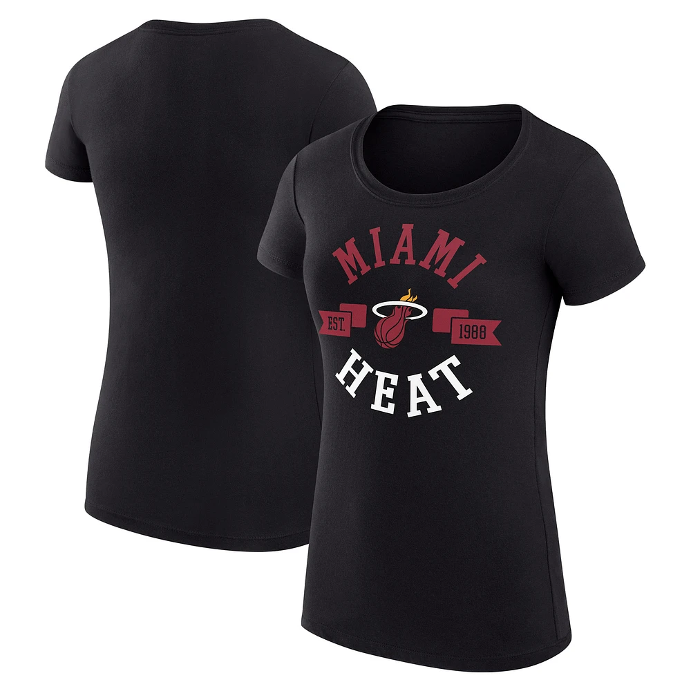 Women's G-III 4Her by Carl Banks Black Miami Heat Super-Slim Fit Lightweight Large City Logo T-Shirt