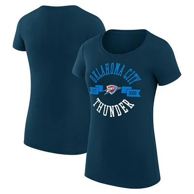 Women's G-III 4Her by Carl Banks Navy Oklahoma City Thunder Super-Slim Fit Lightweight Large Logo T-Shirt