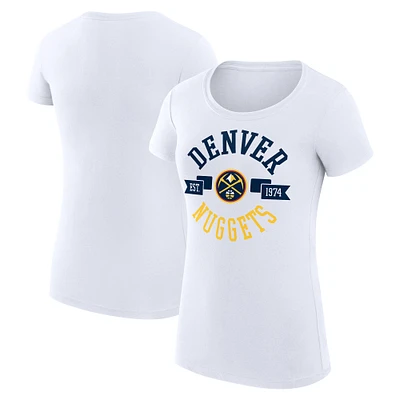 Women's G-III 4Her by Carl Banks White Denver Nuggets Super-Slim Fit Lightweight Large City Logo T-Shirt